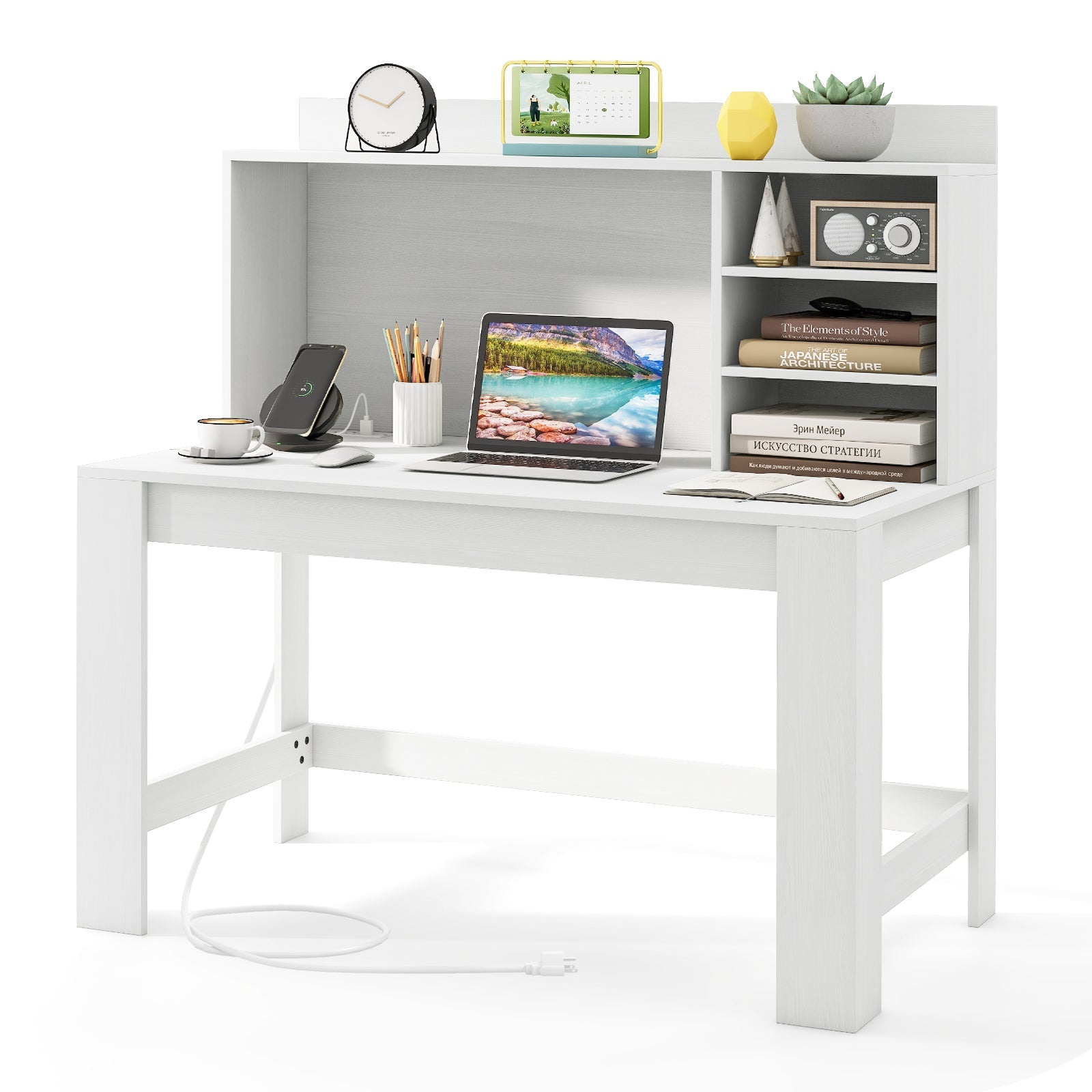 Bureau d'ordinateur Tangkula avec étagère supérieure, bureau à domicile avec bibliothèque